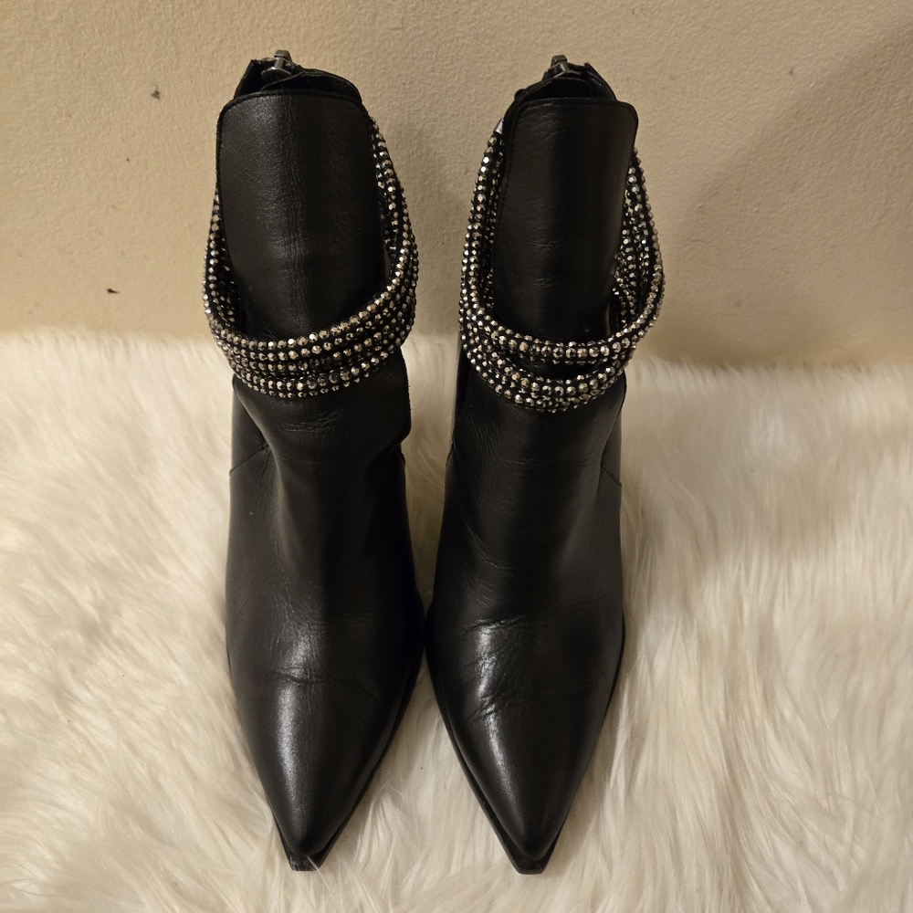 Luxury Rebel Sienna Ankle Heels Shoes with Chain and Zip Black EU 42M US 10